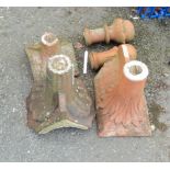 Three Victorian terracotta roof finials - one with top missing