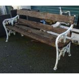 A 6' Victorian Gothic style garden bench with vine leaf and rope pattern cast iron ends