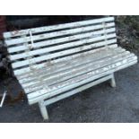 A 4' 4 1/2" painted wood slatted garden bench
