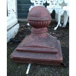 A 17 1/2" square painted terracotta gate post finial by Fletcher, Bolton