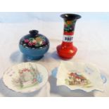Two Shelley posy vases - sold with two Shelley pin dishes