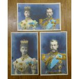 Three embossed and jewelled "Bas Relief" Edward VII Coronation postcards