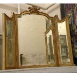 An antique style ornate gilt framed and beaded triple dressing table mirror with bevelled plates