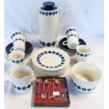 A Meakin Studio pattern six place coffee set including coffee pot, cups, milk jug, sugar bowl, etc.