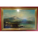 George Shalders: a gilt framed oil on canvas, depicting an extensive Highland Lake Landscape with