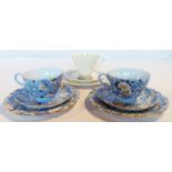 Two Shelley Blue Daisy pattern trios - sold with another Shelley trio