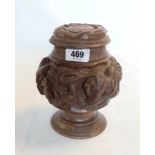 A mid 20th Century Indian carved wood lidded jar