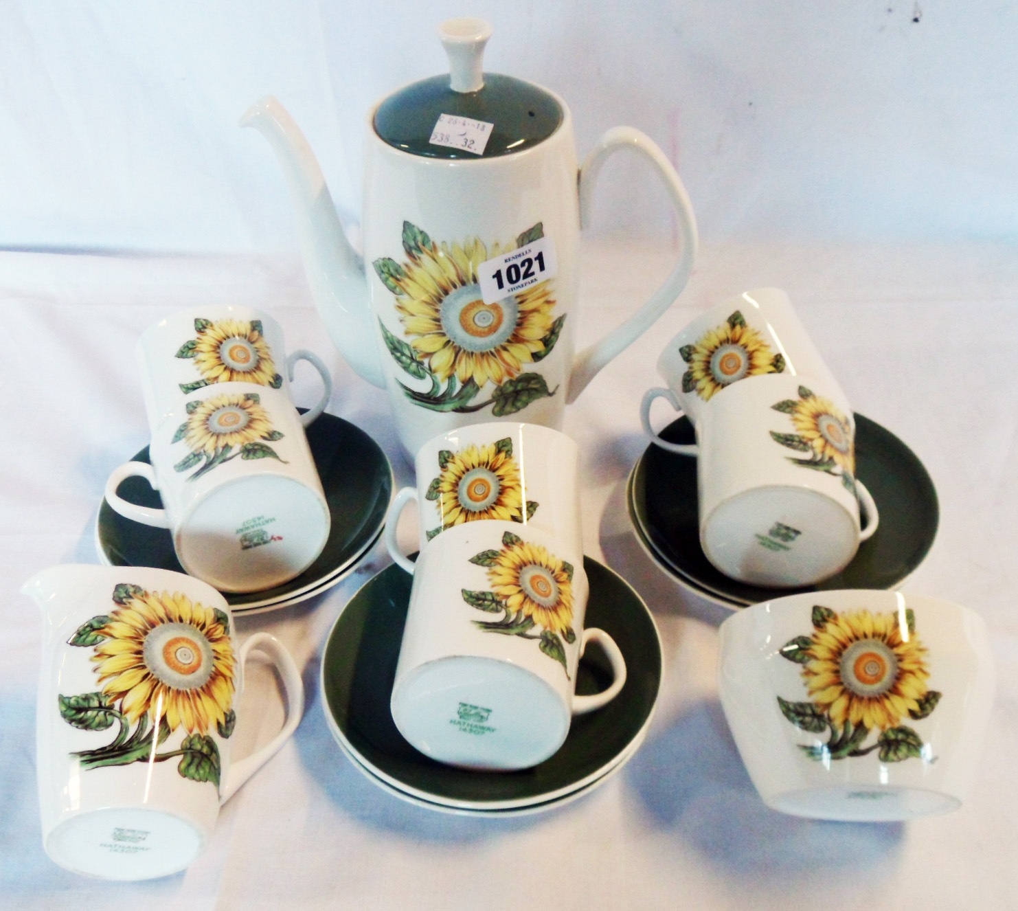 A Shelley Hathaway pattern coffee set including coffee pot, milk jug and sugar bowl