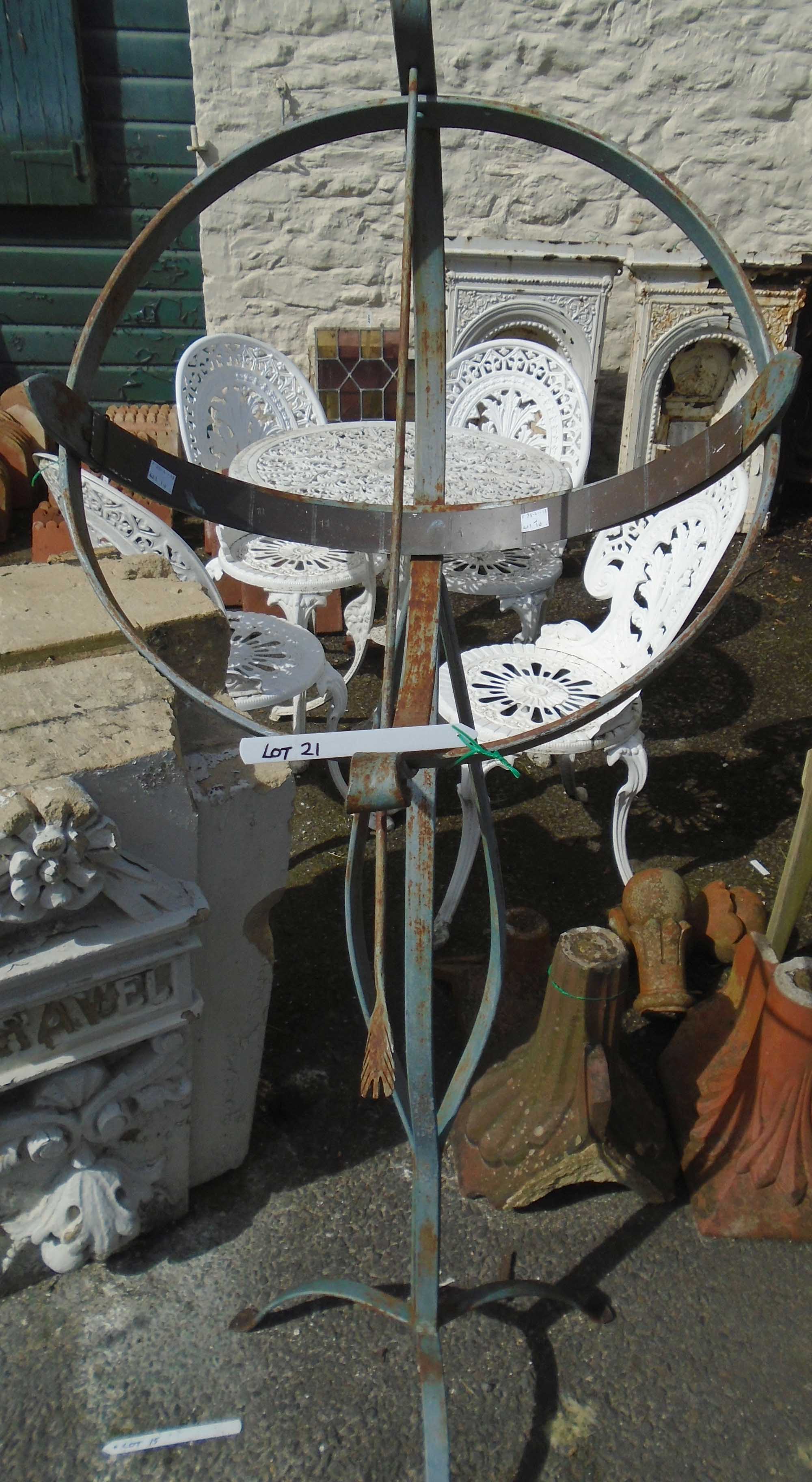 A wrought iron and copper armillary sundial - a/f