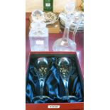 A Royal Brierley cut glass decanter and boxed set of two glasses - sold with another decanter