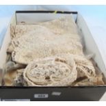 A box containing a length of vintage lace - sold with a crochet doily, crochet edging, etc.
