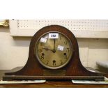 A polished oak cased Napoleon hat mantel clock with Baduf German eight day chiming movement - a/f