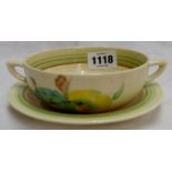 A Clarice Cliff Honeydew soup cup and saucer