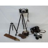A mid 20th Century Pentacon Praktica LLC 35mm camera - sold with a Kodak 35 camera, a cable release,