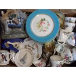 A box containing a quantity of ceramics including part dessert set, tea ware, etc.