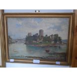 Walter W. Goddard: an early 20th Century gilt framed oil on canvas, depicting a view of Caerphilly