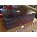 A 15 3/4" 19th Century brass bound figured mahogany writing slope with part fitted interior and