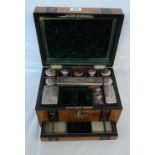 A 19th Century mother-of-pearl inlaid burr walnut toilet box dated 4th Oct 1866 to escutcheon,