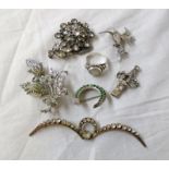 A quantity of silver and white metal white paste set and other costume jewellery