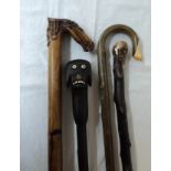 A late 19th Greek horse head Kepkypa walking stick - sold with three other walking sticks