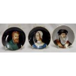 Three Italian portrait pin trays, Leonardo, Michelangelo, and Laura