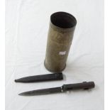 A mid-late 20th Century Dutch FN FAL bayonet and scabbard - sold with a 1985 dated artillery shell