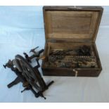 An antique German watchmaker's lathe by F. Lorch with original components in fitted wooden case