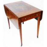 A 29 1/2" 19th Century Sheraton mahogany cross banded and strung Pembrooke table with profuse Art