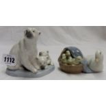 A Lladro group of a polar bear and cubs - sold with a Lladro figure of a duck and ducklings 4895