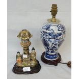 An Oriental blue and white table lamp - sold with a Satsuma table lamp base