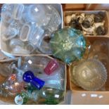Four boxes containing a quantity of glassware including carnival, coloured, wines, vases, bowls,
