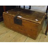 A 20 1/4" antique stained pine bible box with original iron latch and lock plate