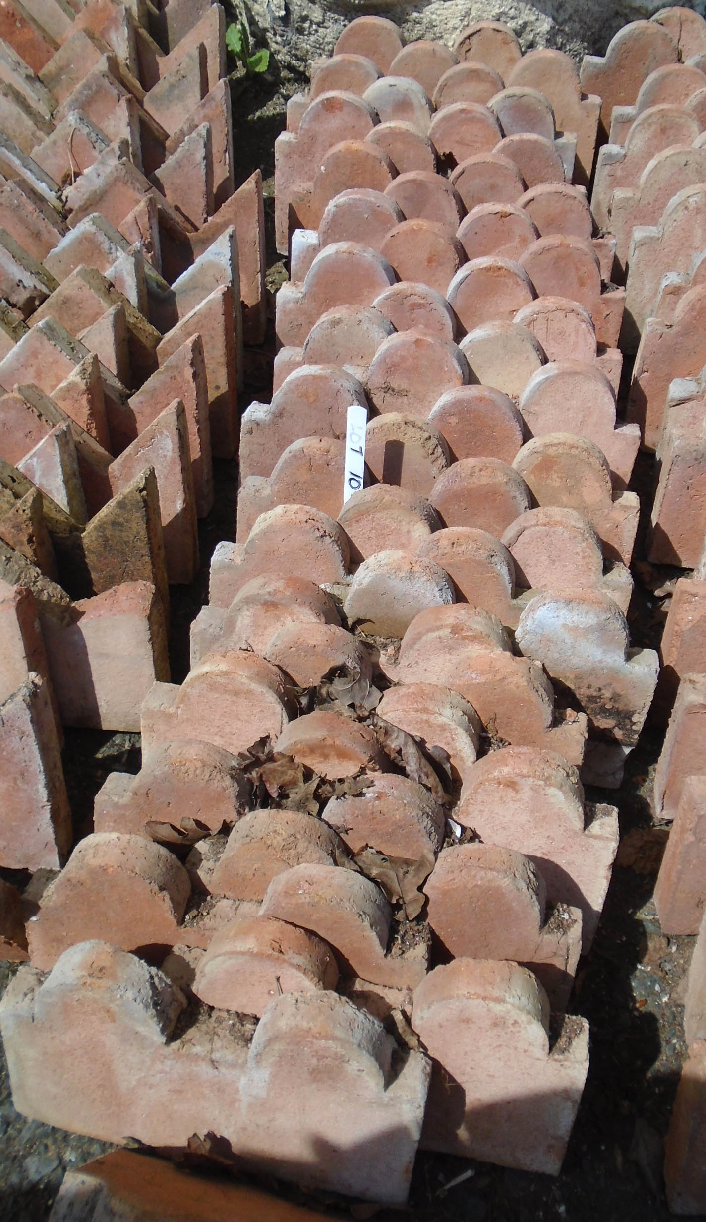 Thirty terracotta twin dome top edging tiles