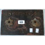 A British Rail cast iron carriage plate - BR (W) 1964