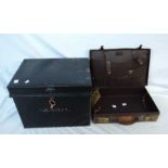 A japanned deed box - sold with a small leather briefcase