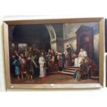 R. Müller: a gilt framed oil on canvas, depicting Christ before Pilate, with crowd, guard and