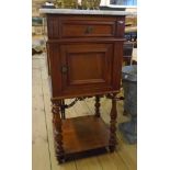 A 16 3/4" late 19th Century continental stained mixed wood bedside pot cupboard with canted marble