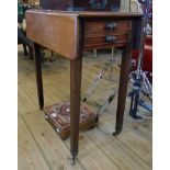 A 25" Victorian mahogany Pembroke style work table with deep drawer and opposing double dummy drawer