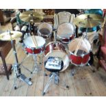 A Stagg Jia five piece drum kit consisting of snare, bass and three toms, and Sabian Solar