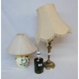 A Maling Ware table lamp and a brass table, both with shades - sold with a 1960's resin table lamp