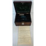A 19th Century rosewood jewellery box with fitted interior - with 1887 dated jewellery listing for