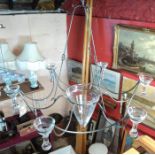 A late 20th Century Danish wrought iron six branch ball or floating candle candelabra with glass