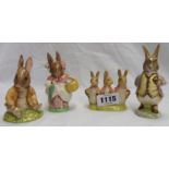 Four 1950's to 1980's Beswick Beatrix Potter rabbit figures - some seconds