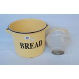 An enamel bread bin (lid missing) - sold with a lamp shade