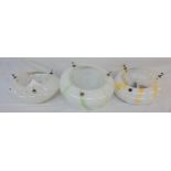 Three mid 20th Century moiré glass centre light shades with chains