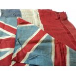 Two old Union flag handkerchiefs and a length of tricolour bunting