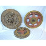 Three old wood drive wheel formers - various sizes