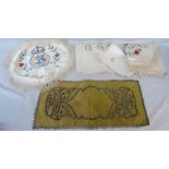Two embroidered silk panels depicting the Royal Horse Artillery badge over 'Palestine', and two