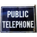 An early-mid 20th Century double sided blue enamel Public Telephone sign with original bracket