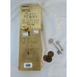 A vintage brass coin operated 'Penny in the Slot' toilet door lock - a/f